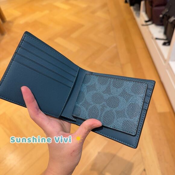 NWT Coach Men's 3-In-1 Wallet In Signature Canvas cw380 Aquamarine Teal - Picture 3 of 6